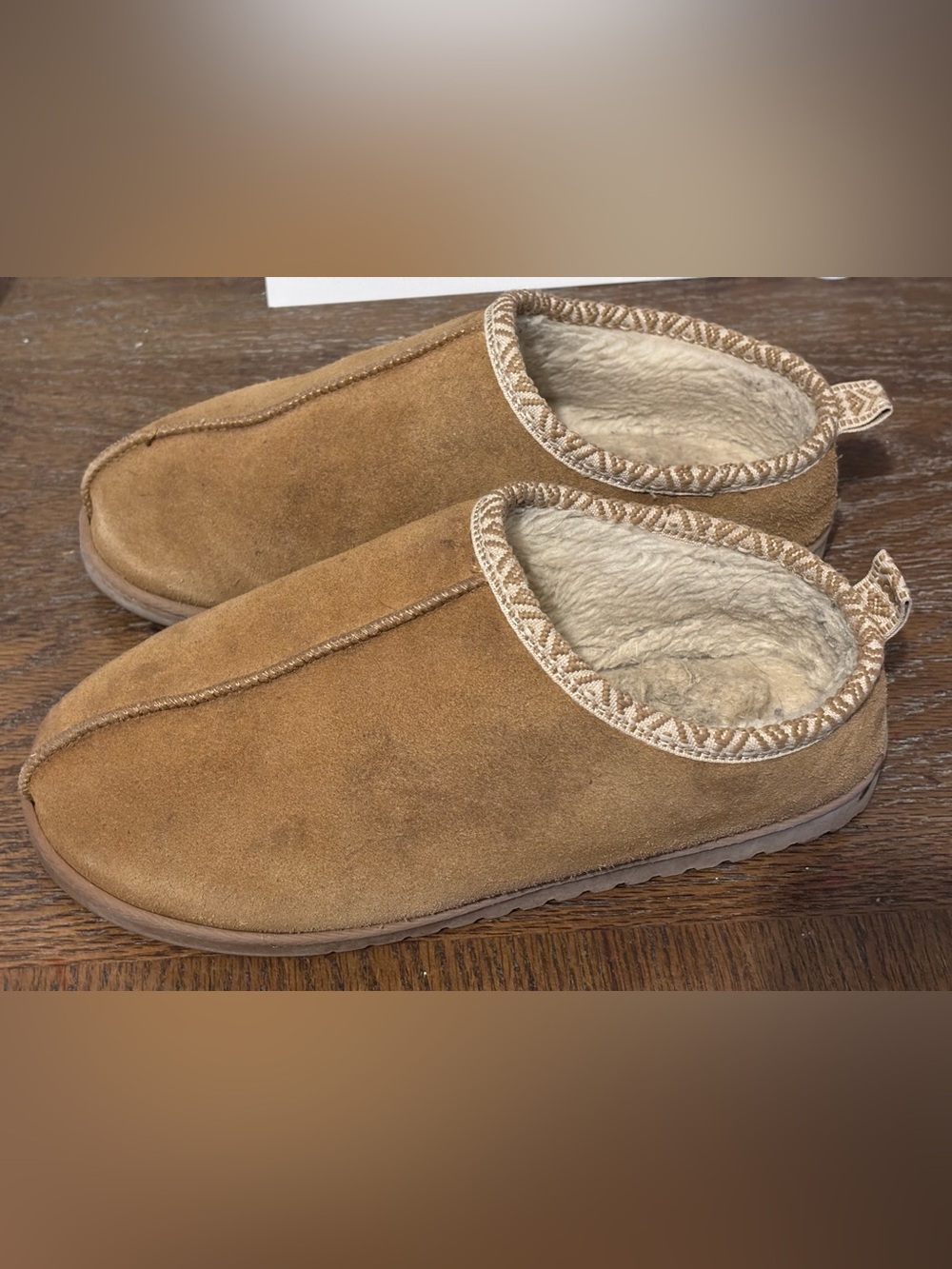 Cozy Tan Suede Slip-On Slippers with Plush Lining